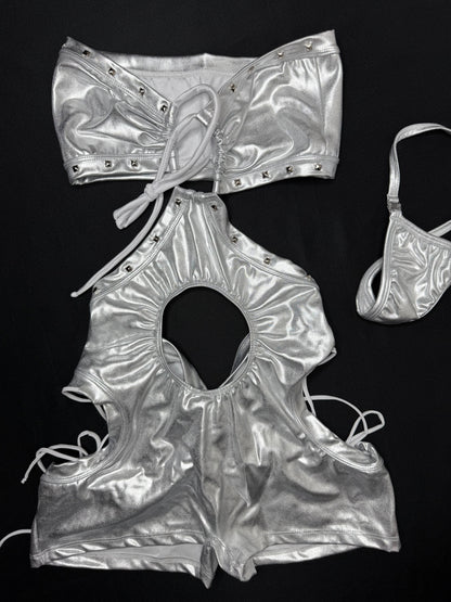 Chrome Tube Top One-Piece Lingerie Outfit