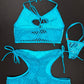 Turquoise Snake Skin Two-Piece Sports Bra/Shorts Lingerie Outfit
