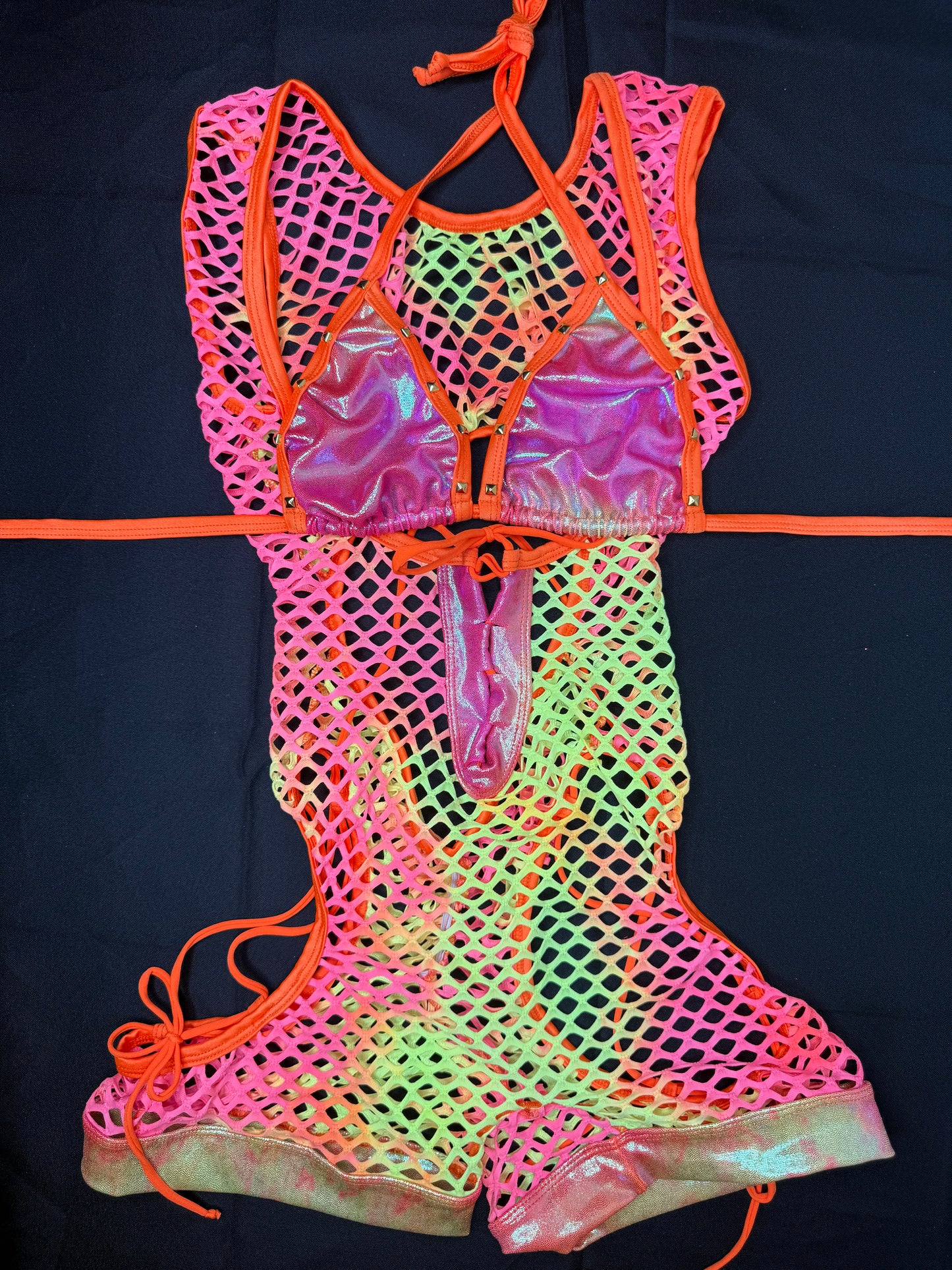Ombré Spandex Fishnet One-Piece Lingerie Outfit