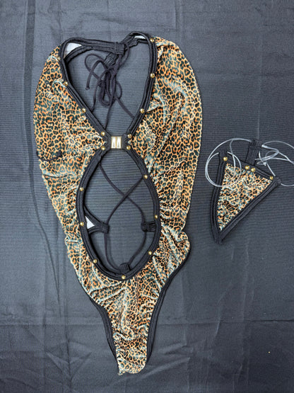 VELVET Cheetah Print One-Piece Lingerie Outfit