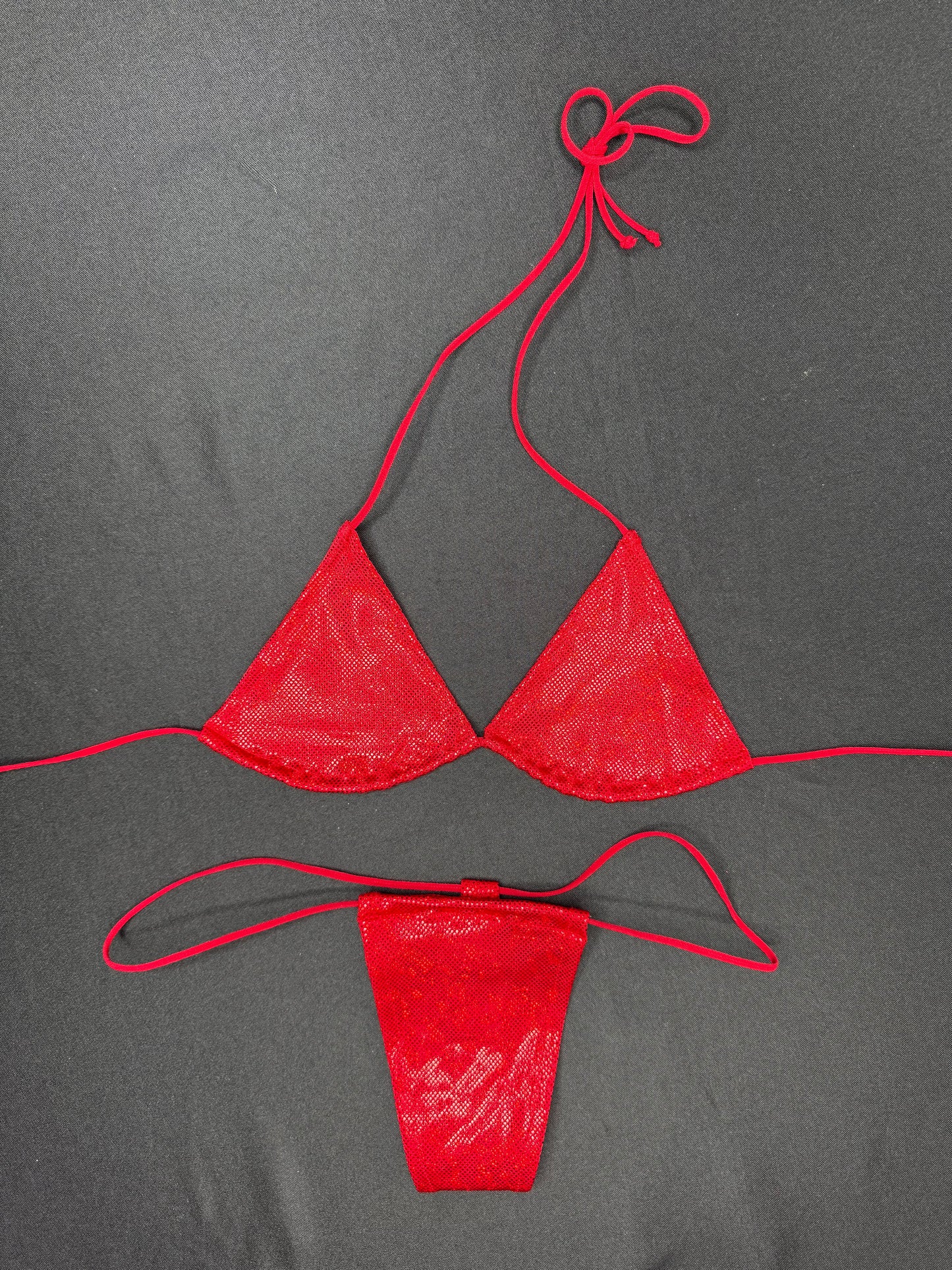 Red Micro Bikini Two-Piece Lingerie Outfit