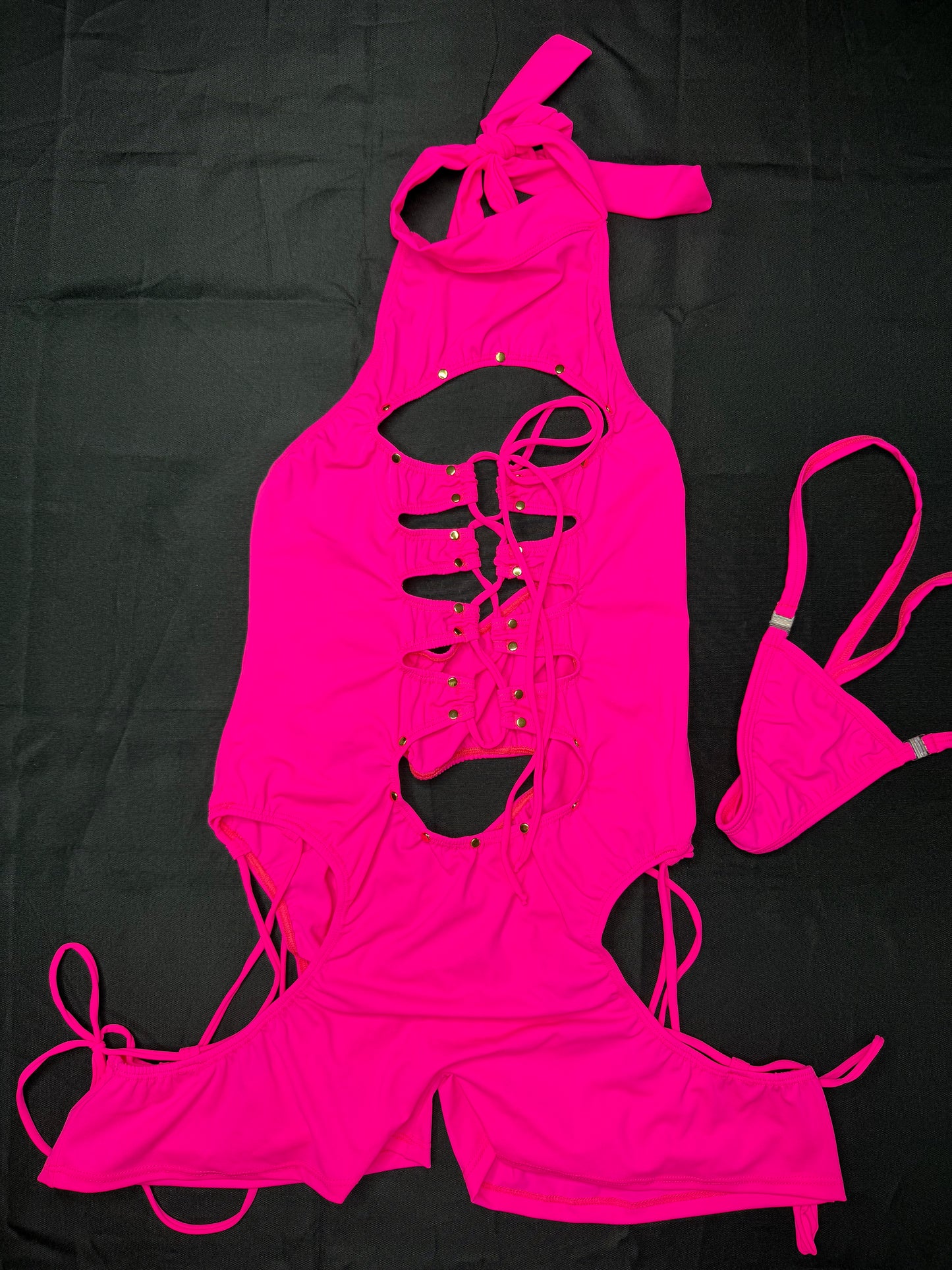 Hot Pink Spandex Romper Lingerie Outfit