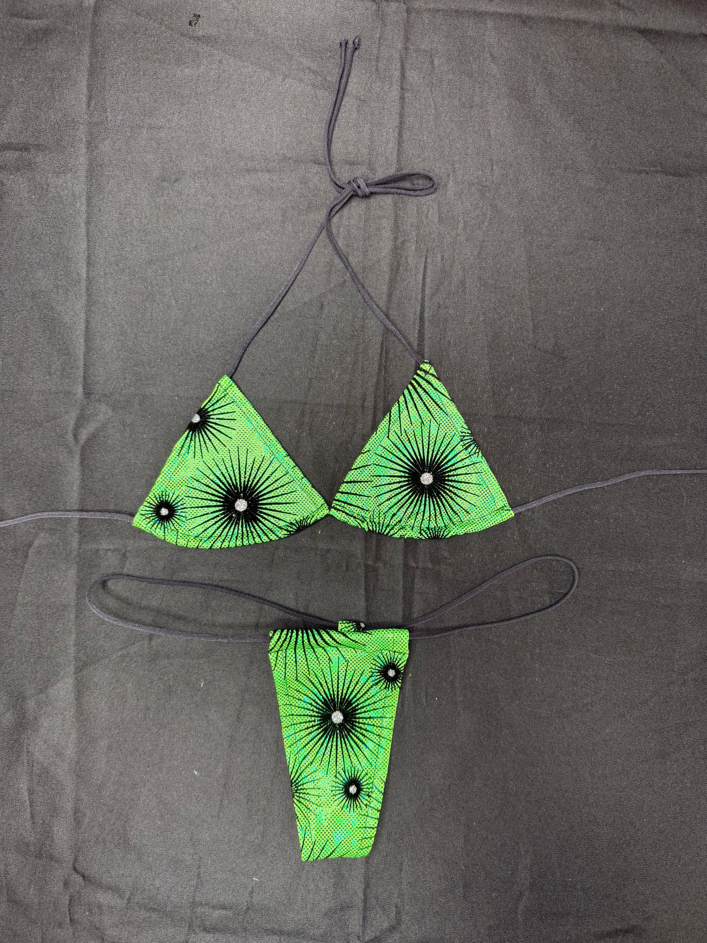 Metallic Green Spandex Micro Bikini Lingerie Outfit