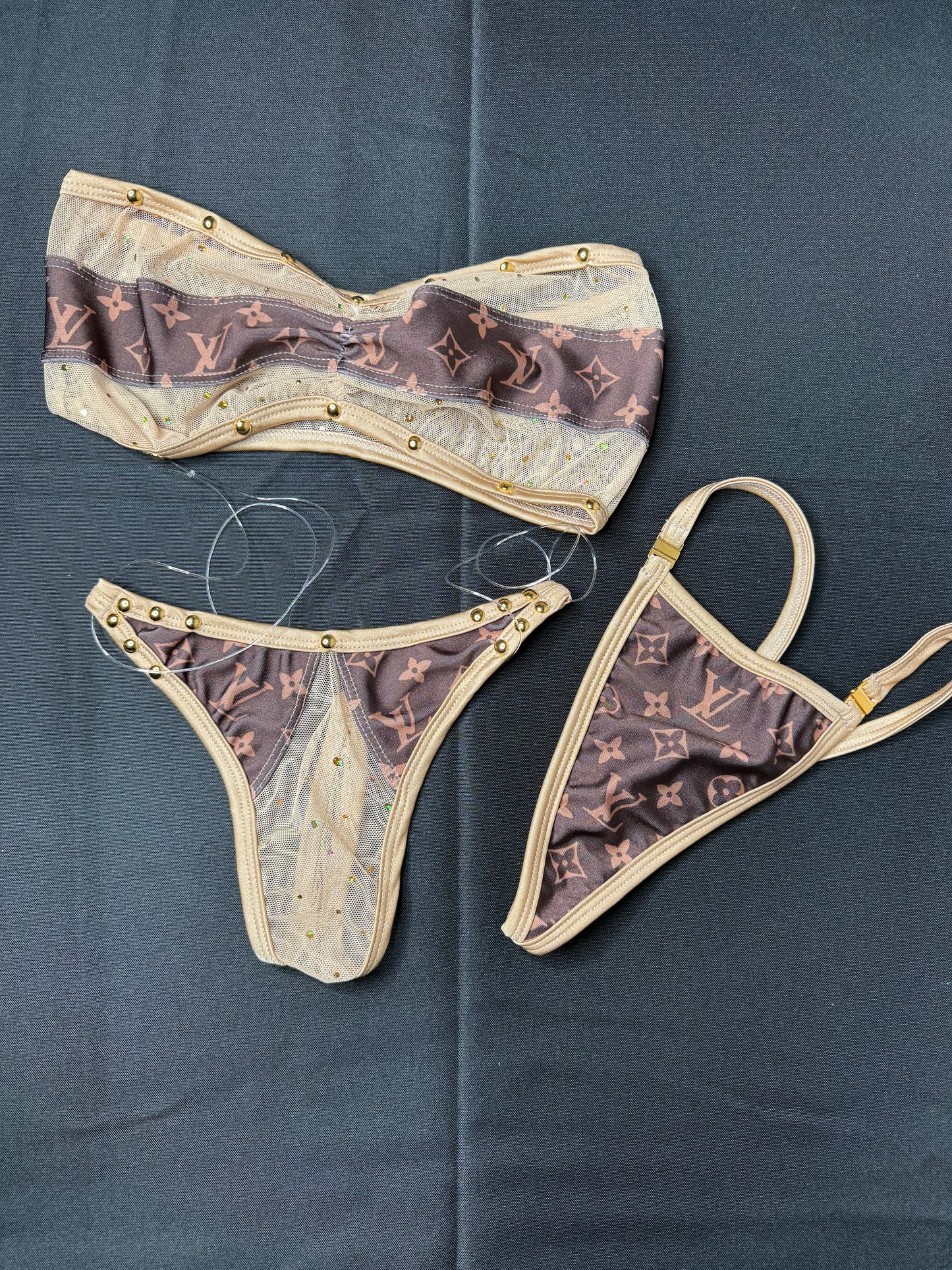 Brown/Gold Tube Top Two-Piece Stripper Outfit
