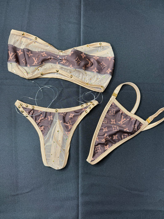 Brown/Gold Tube Top Two-Piece Stripper Outfit