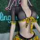 Yellow Plaid Spandex/Black Mesh Top School Girl Lingerie Outfit