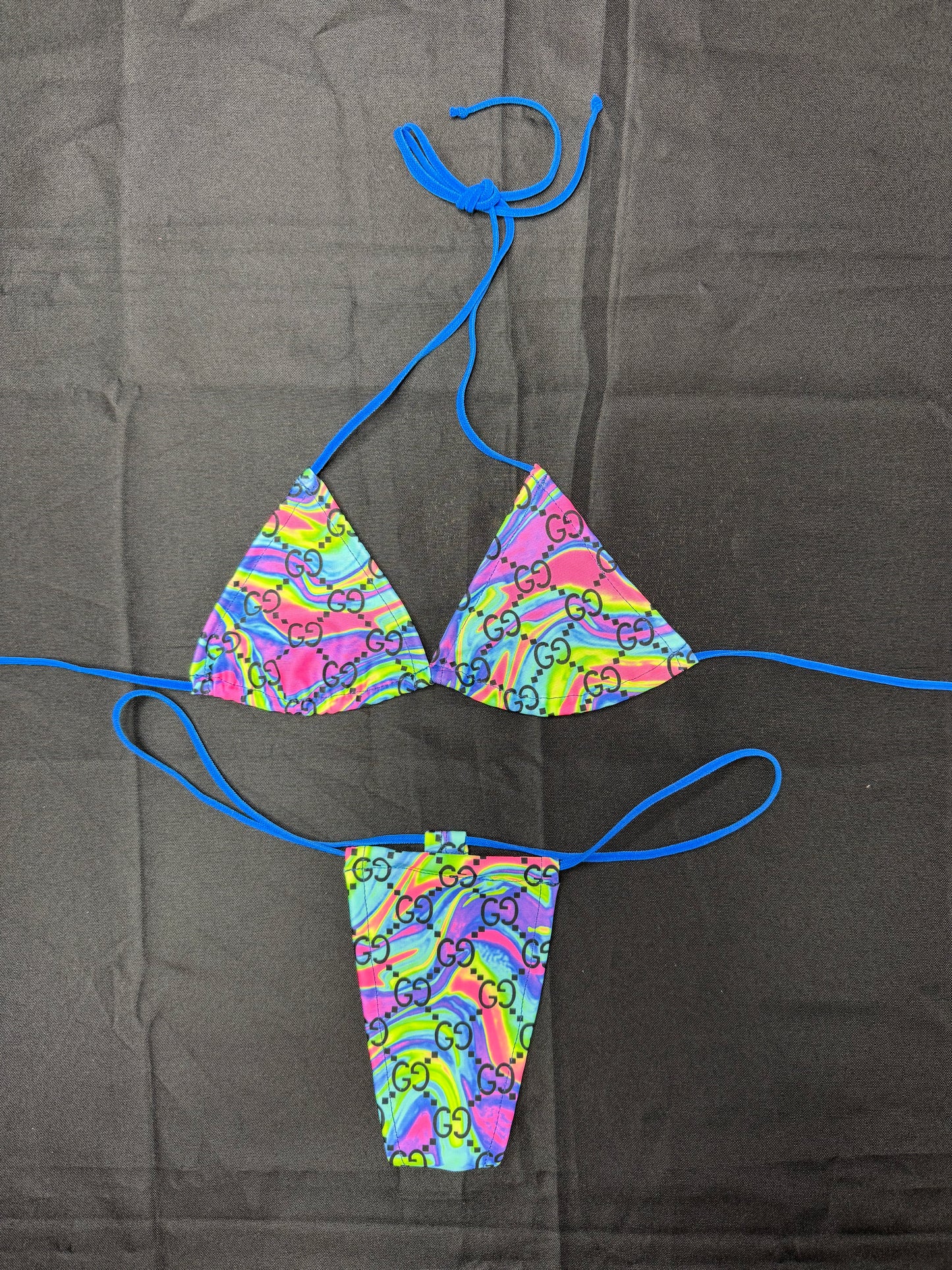 Designer Tie-Dye Two-Piece Micro Bikini Lingerie Outfit