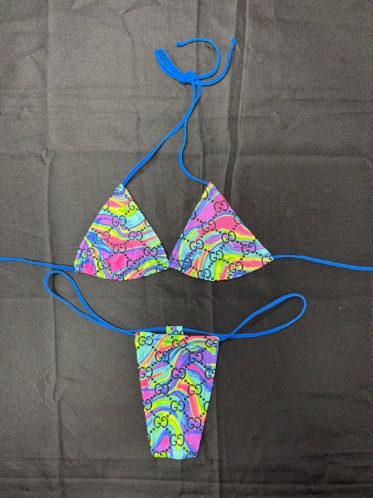 Designer Tie-Dye Two-Piece Micro Bikini Lingerie Outfit