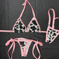 Baby Pink/Cow Print Spandex Two-Piece Side-Tie Bikini Lingerie Outfit