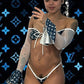 Denim Print/White Mesh Stripper Outfit