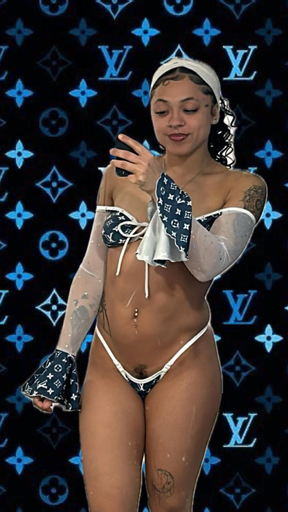 Denim Print/White Mesh Stripper Outfit