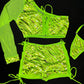 Neon Green Stripe/Mesh Single Sleeve/Shorts Two-Piece Lingerie Outfit