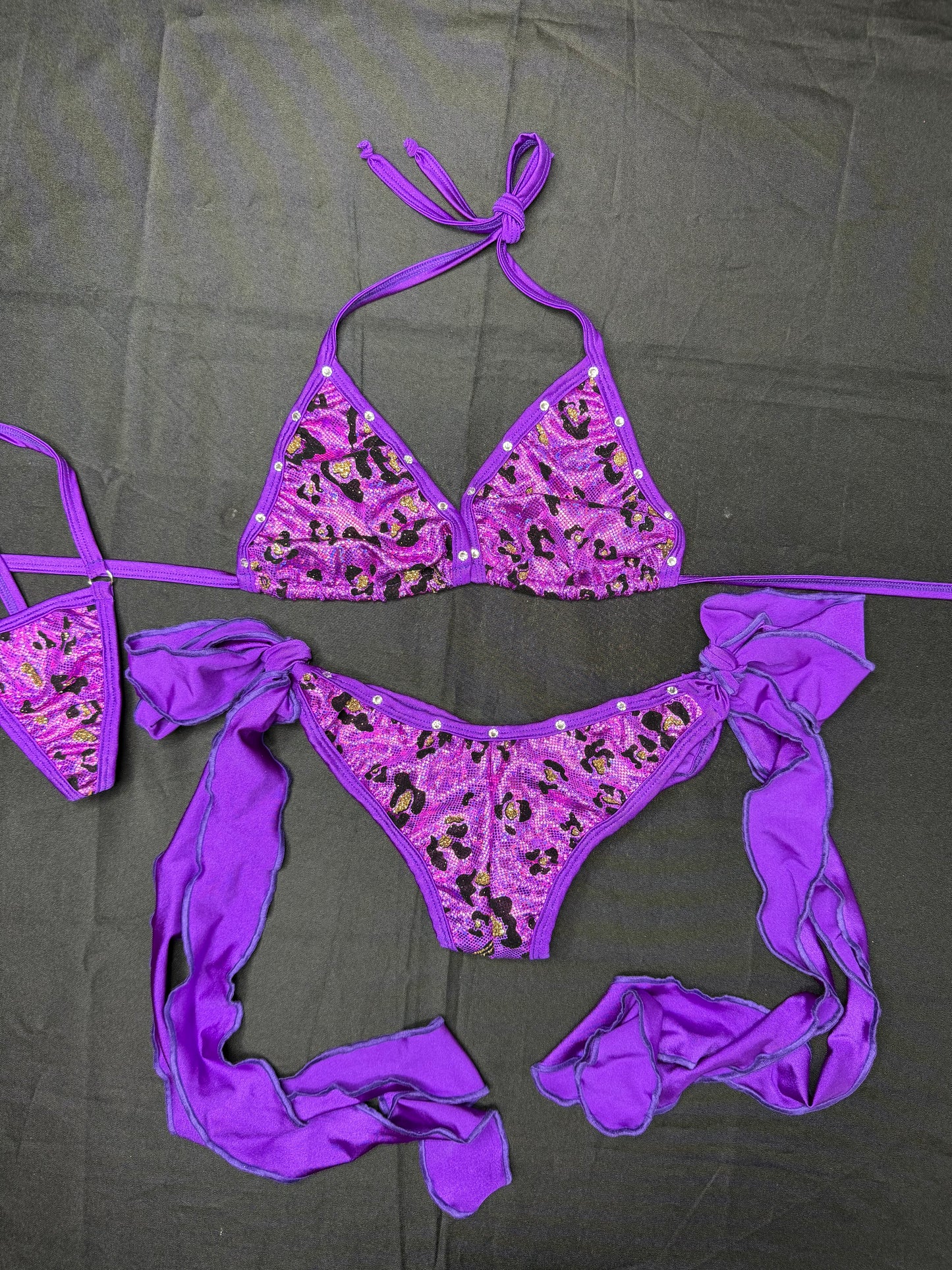 Purple Animal Print Spandex Two-Piece Bikini Lingerie Outfit