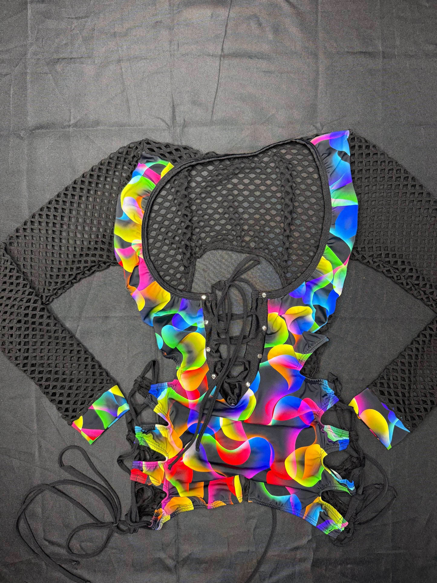 Multi Color/Black Spandex Romper Lingerie Outfit