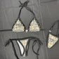 Holographic Designer Plaid/Black Spandex Two-Piece Bikini Lingerie Outfit