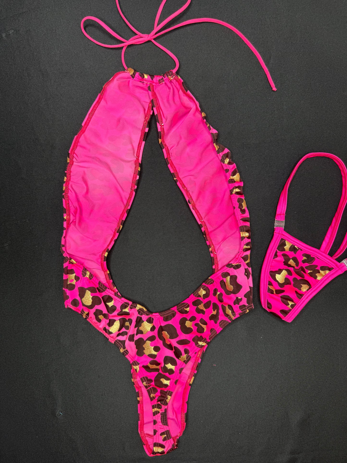 Hot Pink Animal Print One-Piece Lingerie Outfit