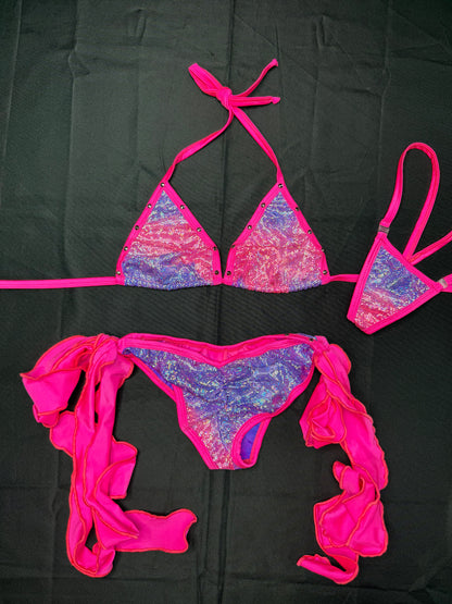 Metallic Hot Pink/Purple Ombre Two-Piece Bikini Lingerie Outfit