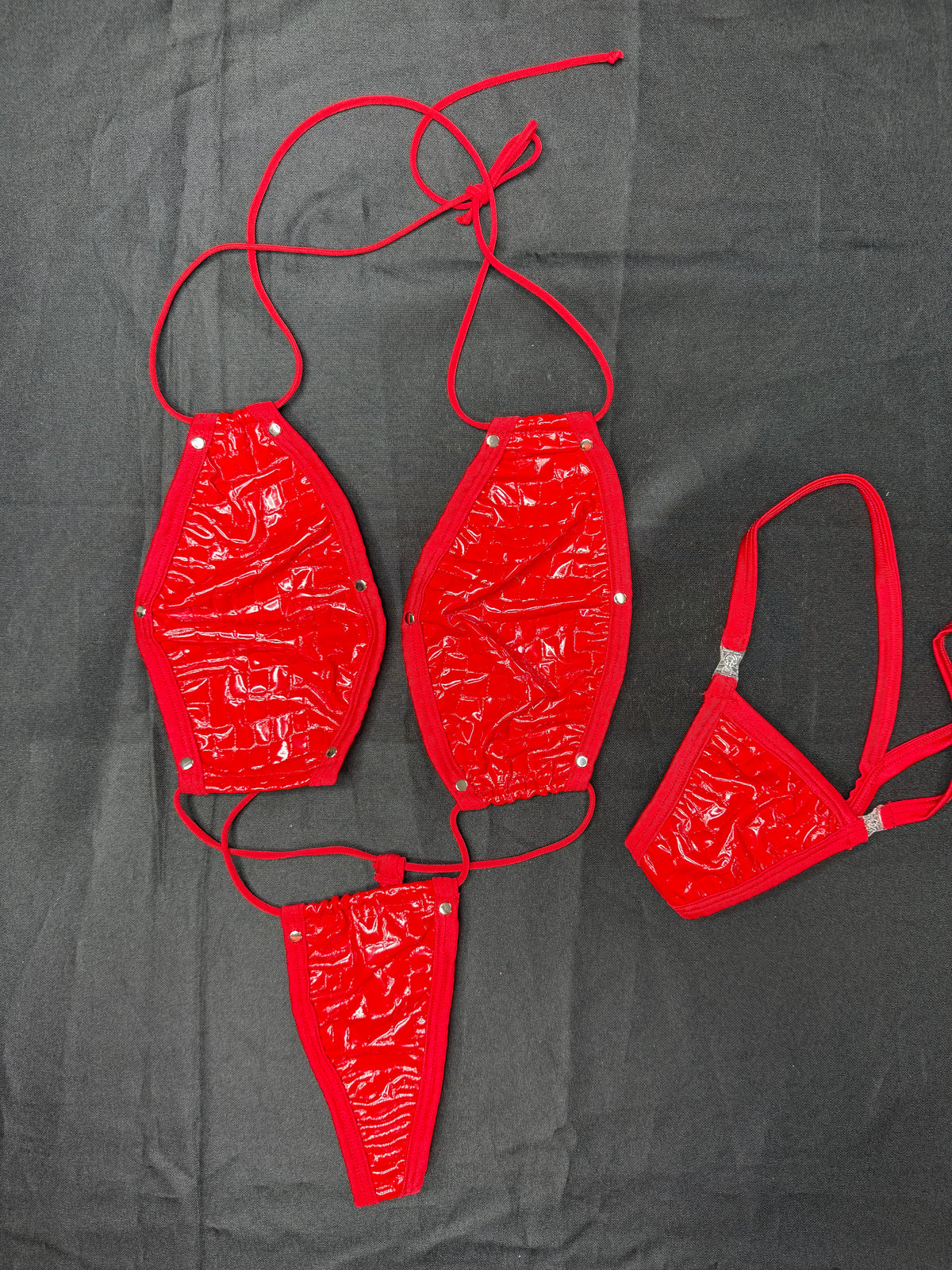 Red Latex Sling-Shot One-Piece Lingerie Outfit