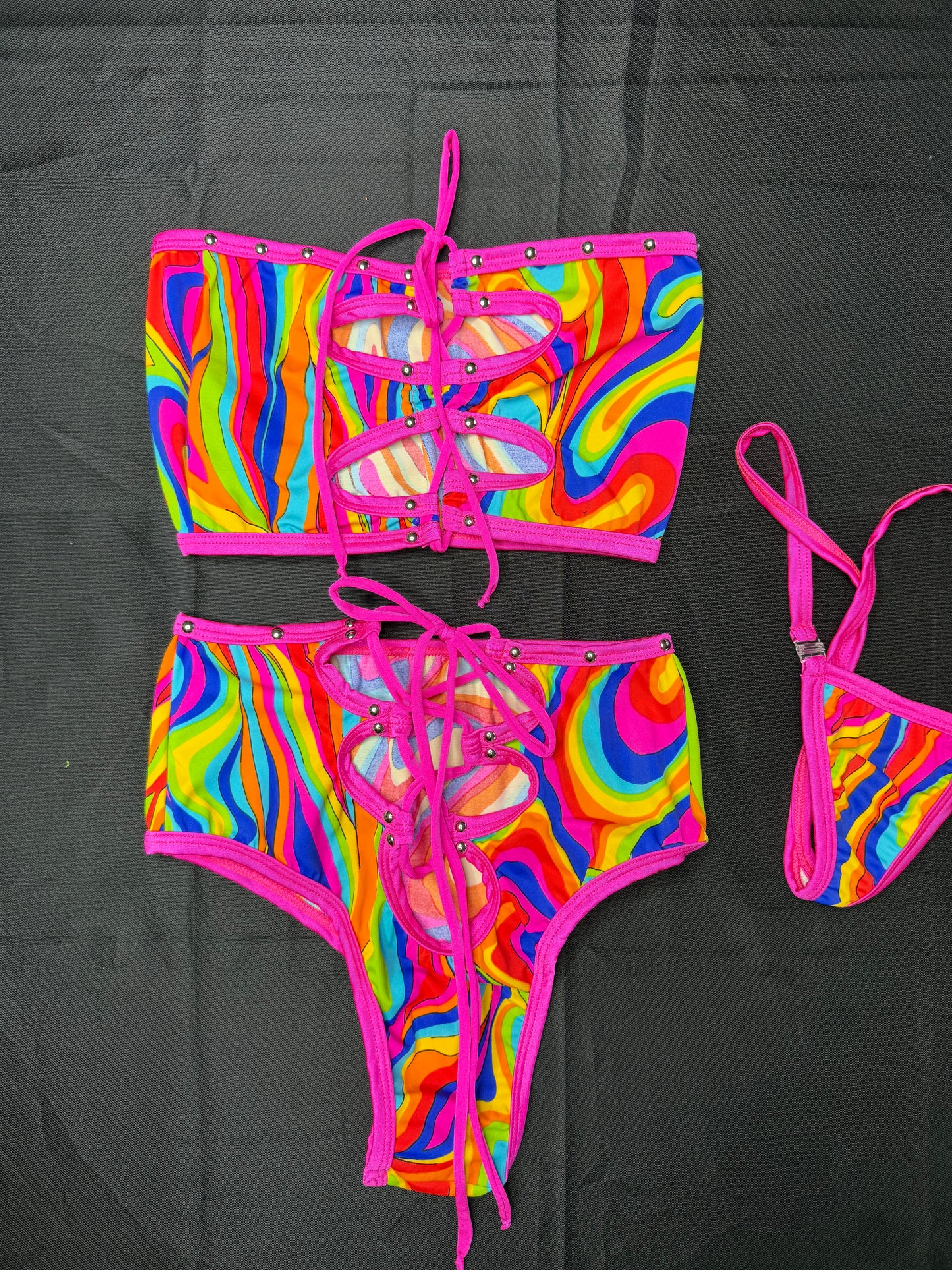 Multi Color/Hot Pink Tube Top/Shorts Two-Piece Lingerie Outfit