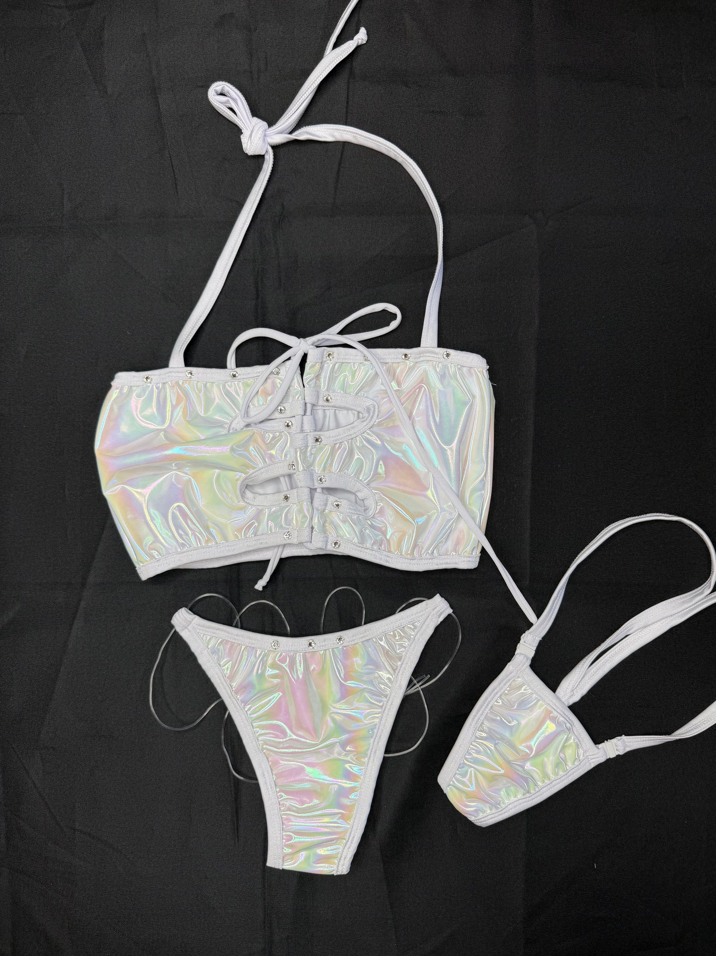 Reflective White Sports Bra Bikini Two-Piece Lingerie Outfit