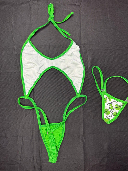 Designer Shamrock Spandex Sling-Shot Lingerie Outfit