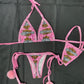 Pink Harley Spandex Fur Ball Side-Tie Bikini Two-Piece Lingerie Outfit