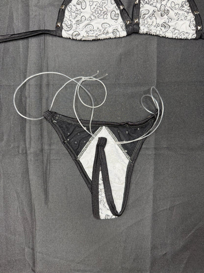 White Bandana/Black Spandex/Mesh Two-Piece Bikini Lingerie Outfit
