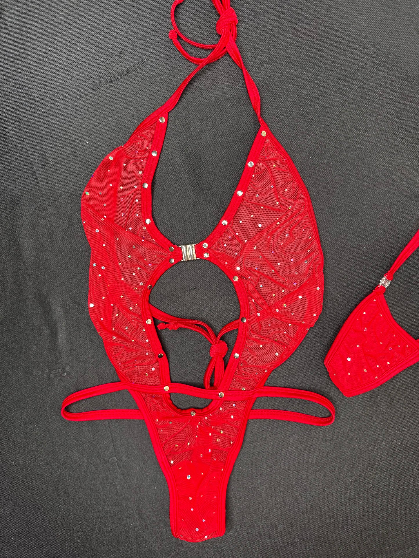 Red Mesh/Red Spandex One-Piece Lingerie Outfit