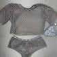 Black Fishnet Spandex Short Sleeve Top/Shorts Two-Piece Lingerie Outfit