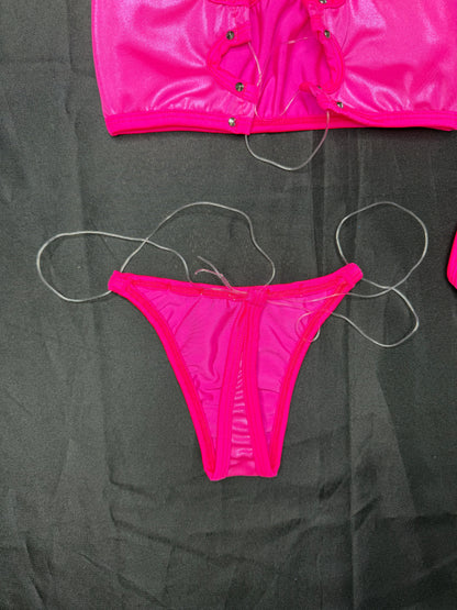 Matrix Hot Pink/Pink Spandex Sports Bra/Thong Two-Piece Lingerie Outfit