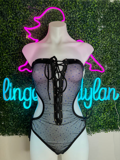Exotic Dance Wear One-Piece Black Mesh Outfit