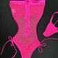 Hot Pink Sparkle Mesh One-Piece Lingerie Outfit