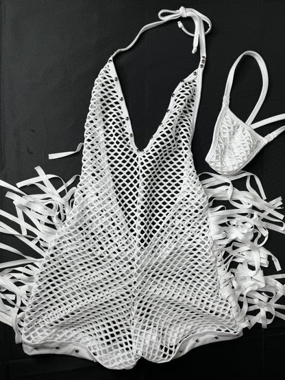 Premium One-Piece Fishnet Fringe Outfit for Exotic Dancers