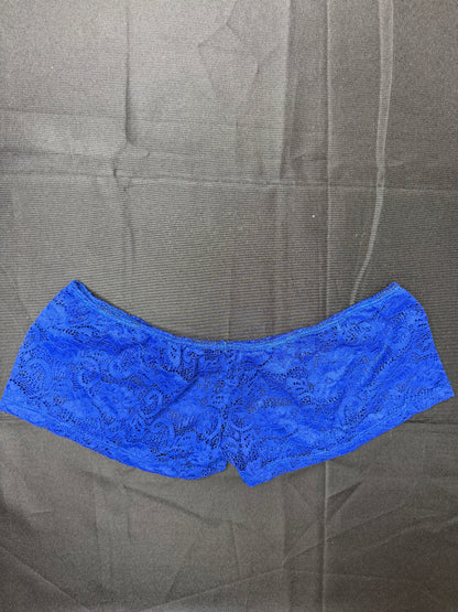Metallic Royal Blue/Royal Blue Lace Sling-Shot/Shorts Two-Piece Lingerie Outfit