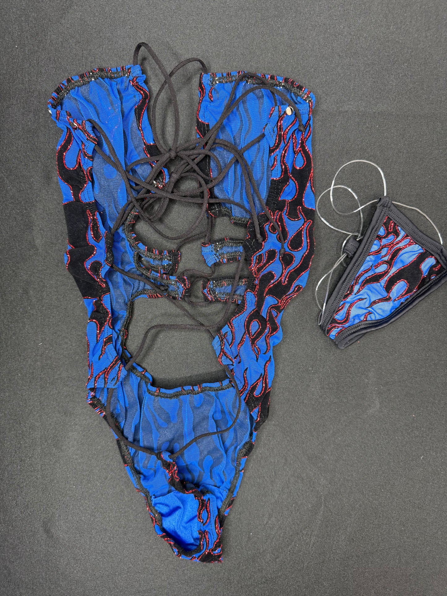 Blue Flame Mesh One-Piece Lingerie Outfit