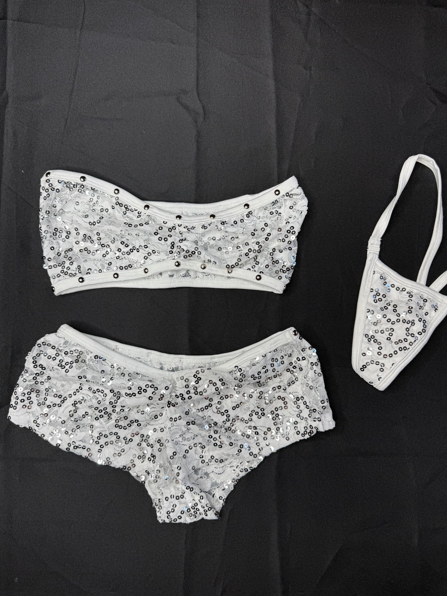 White Sequence Lace Tube Top/Shorts Two-Piece Lingerie Outfit