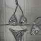 Metallic Black Spandex Two-Piece Silicone String Bottoms Bikini Lingerie Outfit