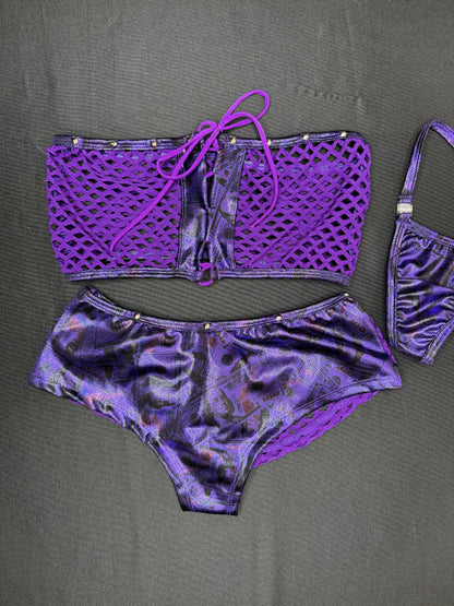 Purple Money Print Tube Top/Shorts Two-Piece Lingerie Outfit