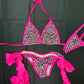 Hot Pink Cheetah Print Spandex Two-Piece Bikini Lingerie Outfit