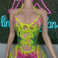 Neon Yellow Fishnet Animal Print Spandex Romper Lingerie Outfit