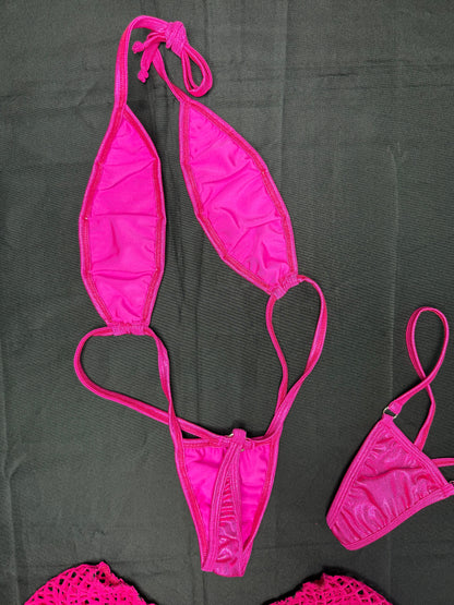 Fuchsia/Hot Pink Spandex Sling-Shot Shorts Lingerie Outfit