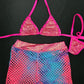 Metallic Hot Pink/Cyan Ombré Fishnet Spandex Shorts/Bikini Top Two-Piece Lingerie Outfit