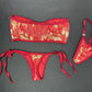 Burgundy/Gold Spandex Tube Top/Side Tie Bikini Bottoms Lingerie Outfit