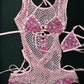 Metallic Baby Pink/Baby Pink Fishnet One-Piece Exotic Dancer Outfit
