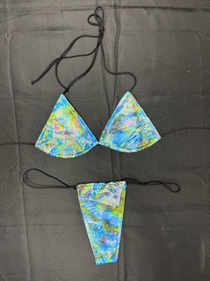 Holographic Butterfly Print Micro Bikini Lingerie Outfit