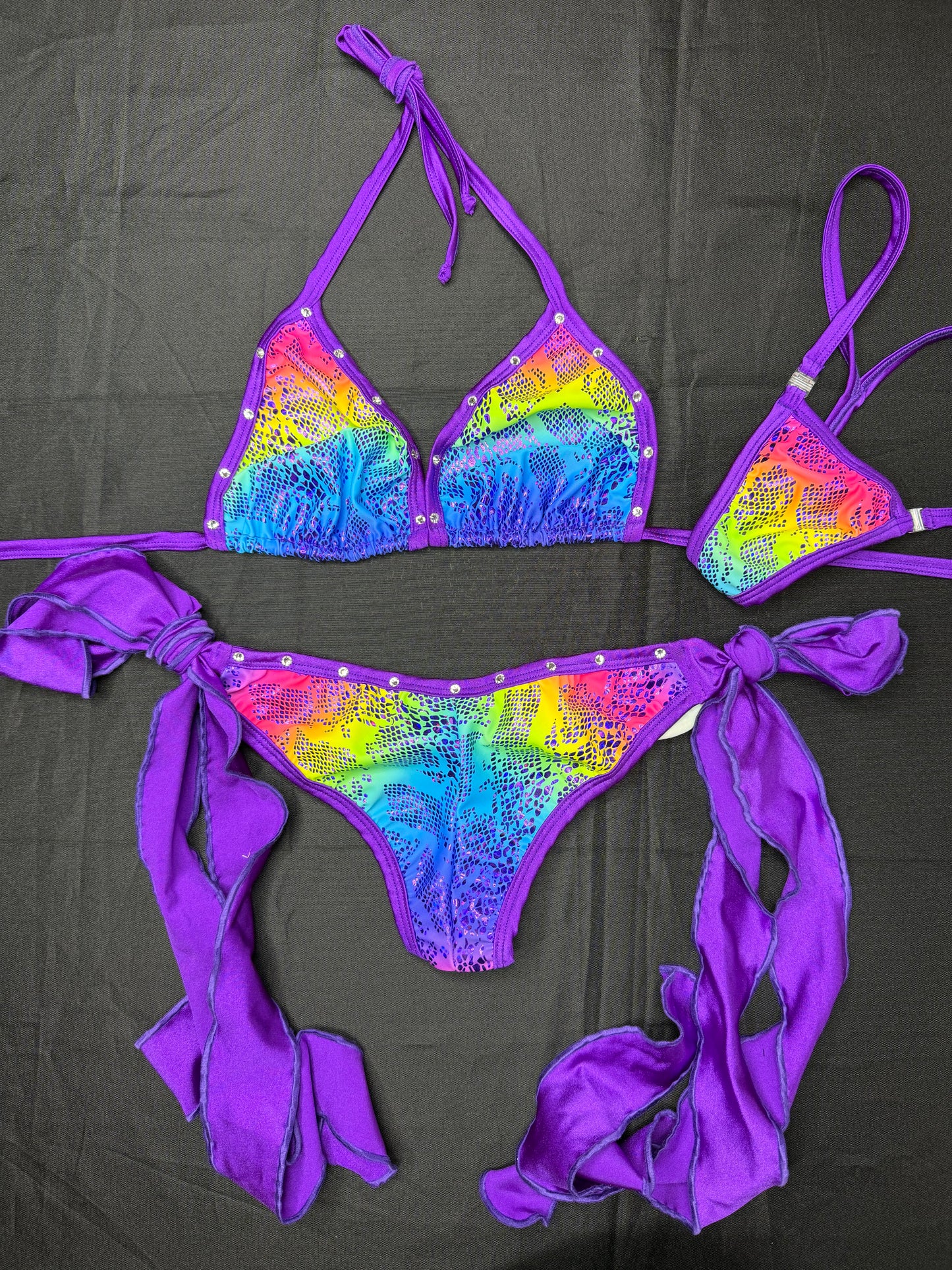 Rainbow/Purple Spandex Two-Piece Lingerie Outfit