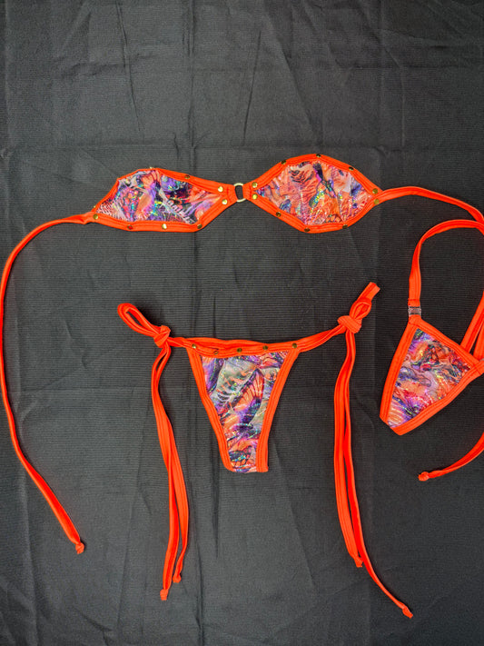 Butterfly Print/Orange Spandex Two-Piece Bikini Lingerie Outfit