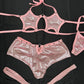 Pink Star Top/Shorts Garters Three Piece Lingerie Outfit