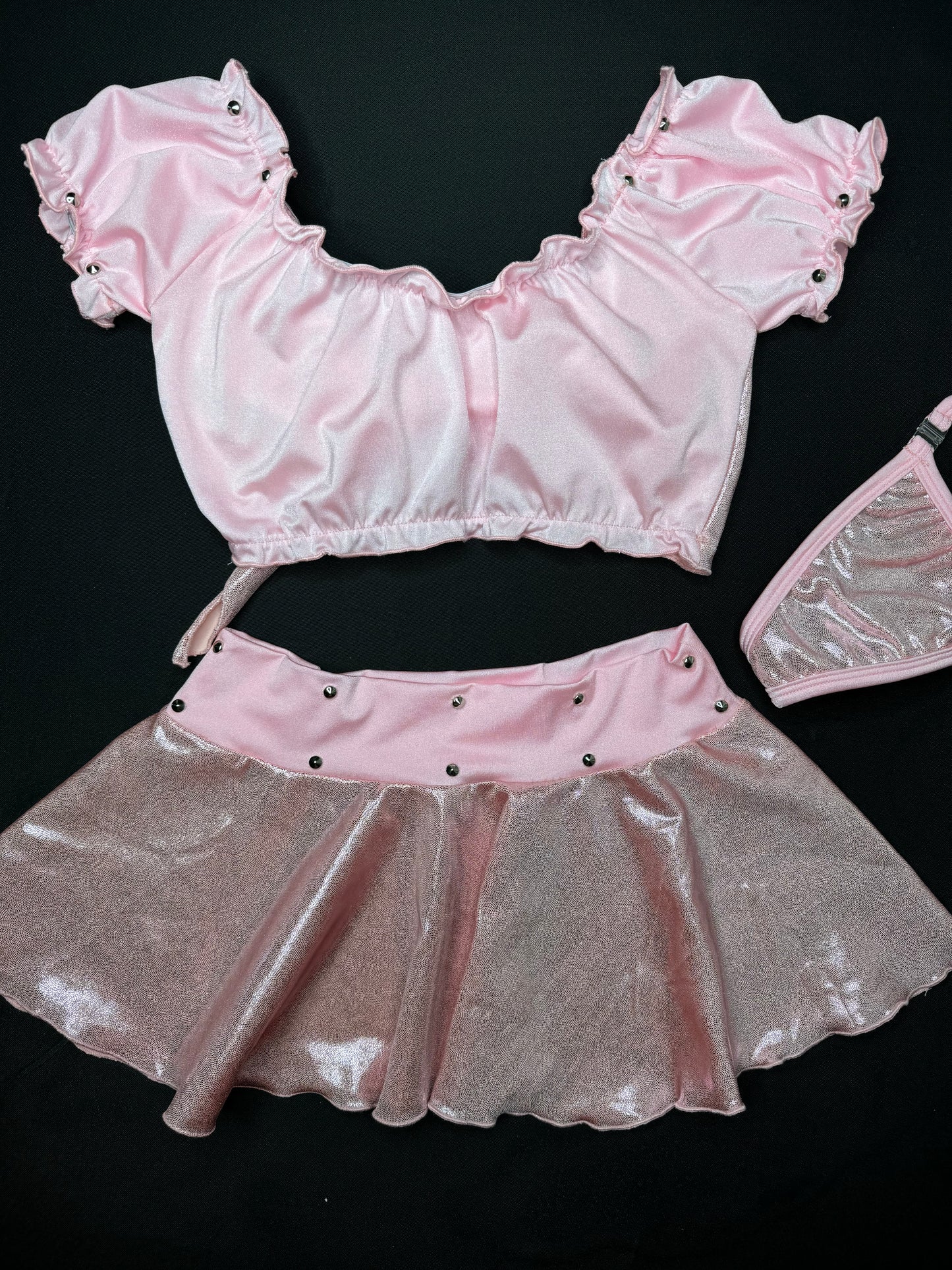 Mystic Pink/Baby Pink Two-Piece Skirt Lingerie Outfit