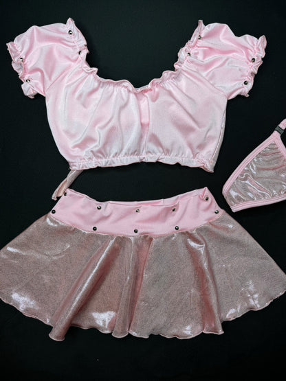 Mystic Pink/Baby Pink Two-Piece Skirt Lingerie Outfit